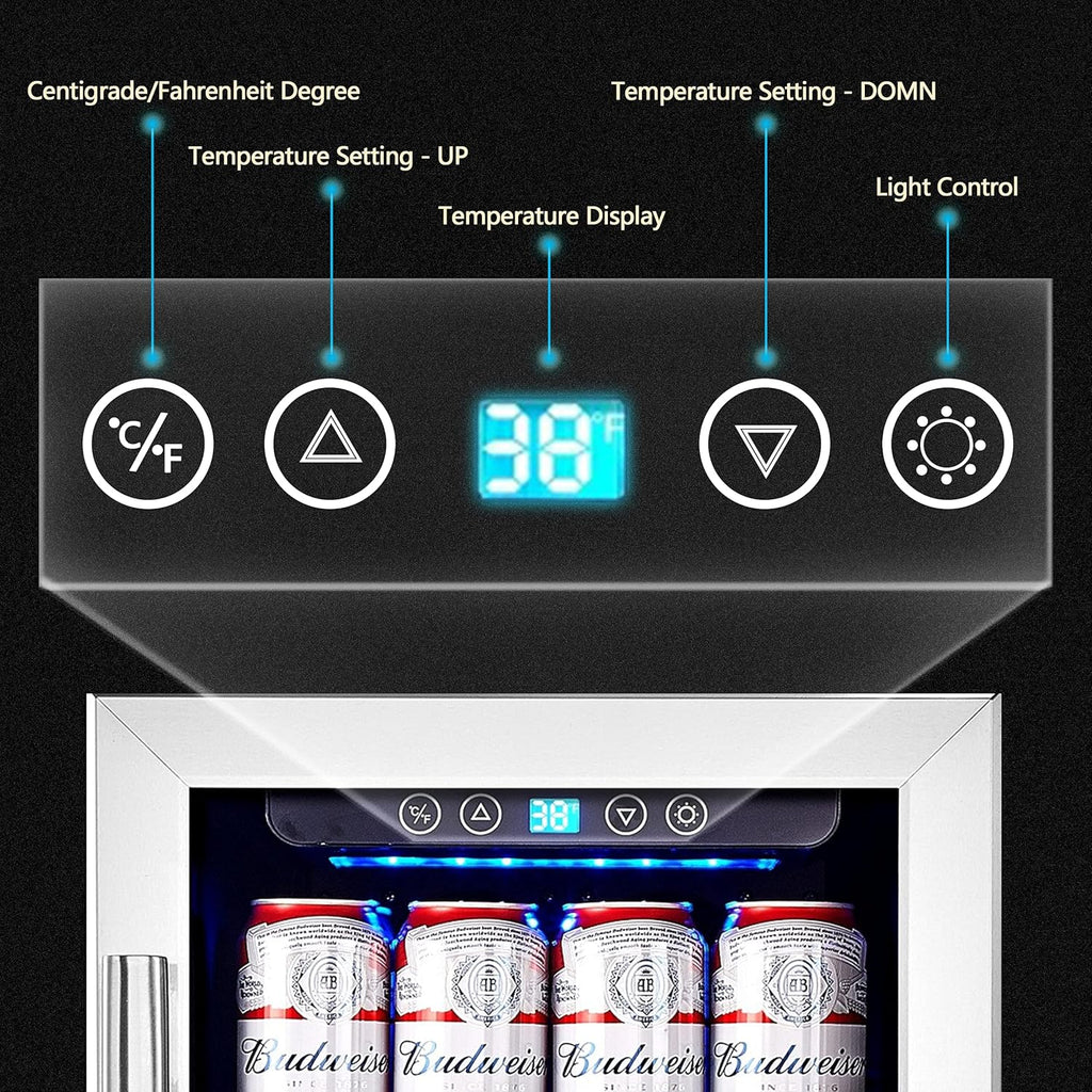 15" Beverage Cooler and Refrigerator, 96 Cans Capacity Mini Fridge D203