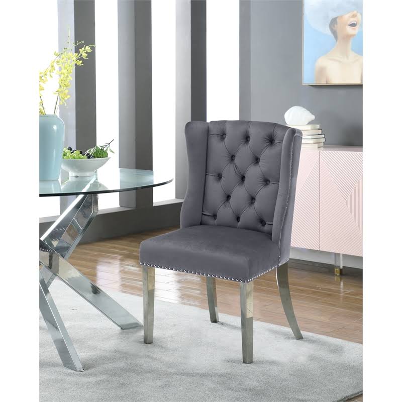 Grey Velvet Chrome Dining Chair (Set of 2) B2608