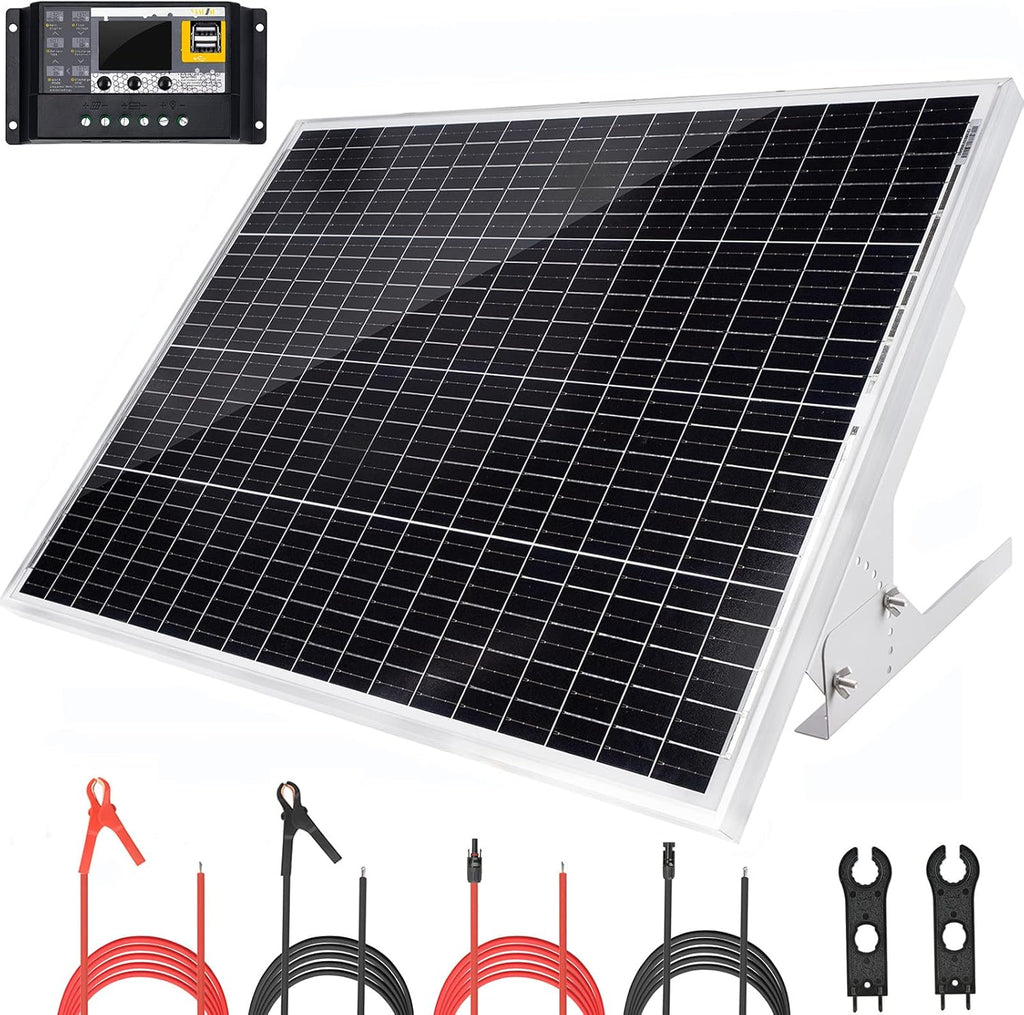 100 Watt 12V Solar Panel Kit with Adjustable Tilt Mount Brackets and 30A PWM Solar Charge Controller W454637