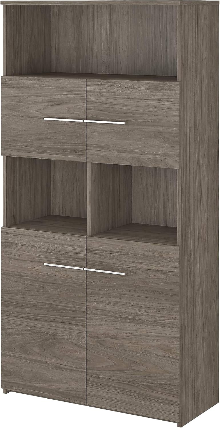 5 Shelf Bookcase with Doors in Modern Hickory E576