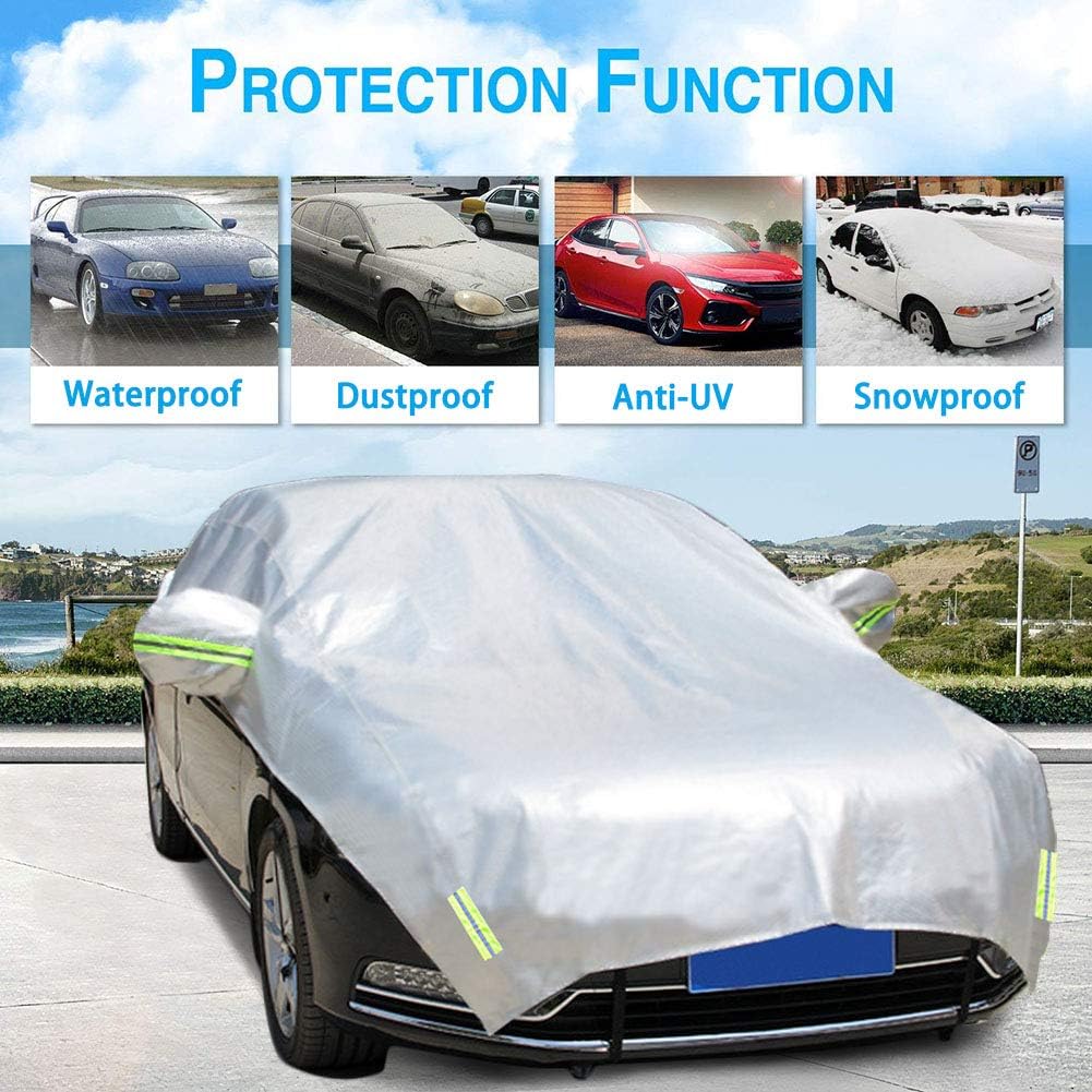 Half Car Cover with Cotton Waterproof Dustproof UV Resistant Snowproof Universal Fit Sedan Length 176'' to 194'' N441