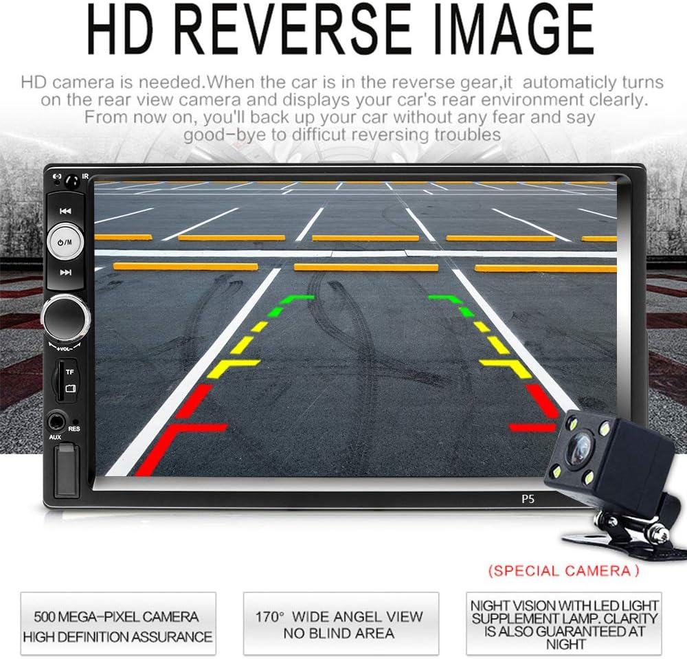 7 Inch Double Din Touch Screen Car Stereo with Backup Camera M6727