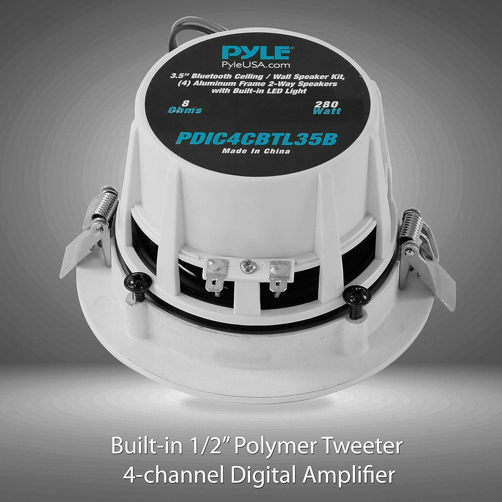3.5” 2-Way Full Range Bluetooth Ceiling Wall Mount Speakers with LED Light Aluminum Frame Housing Z10075
