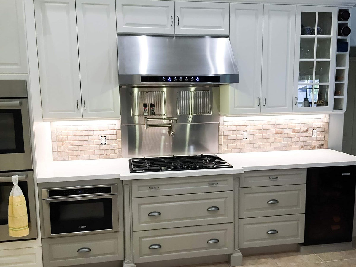 4 Speed Wall/Under Cabinet Range Hood, 1000 Max CFM, Stainless Baffle Filters, 30 36 42 48 Inch R926510