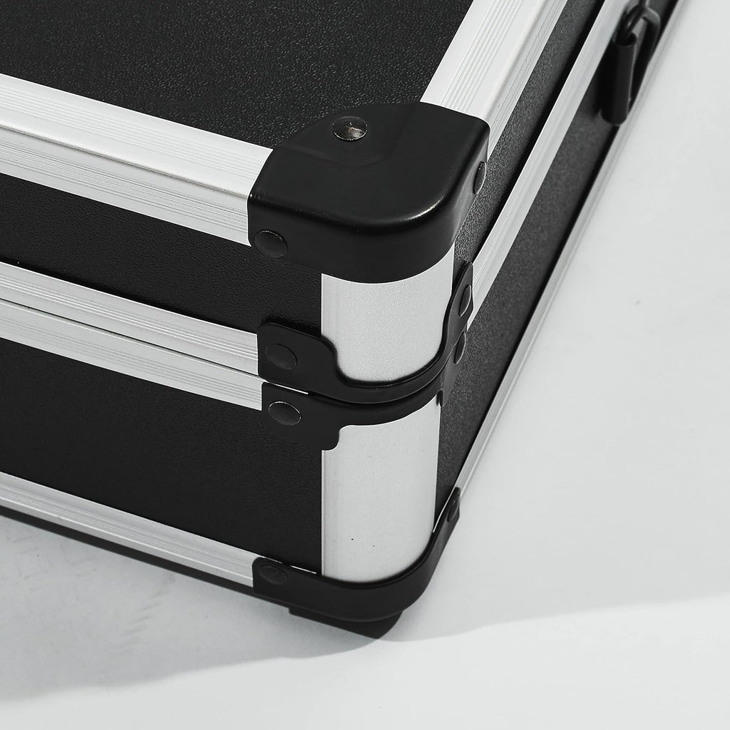 Barber Case Hair Kit Tool Box Organizer Black with Portable Handle and Secure Numlock, Aluminum Frame and Reinforced Fillet 21" x 13" x 4.5" U687