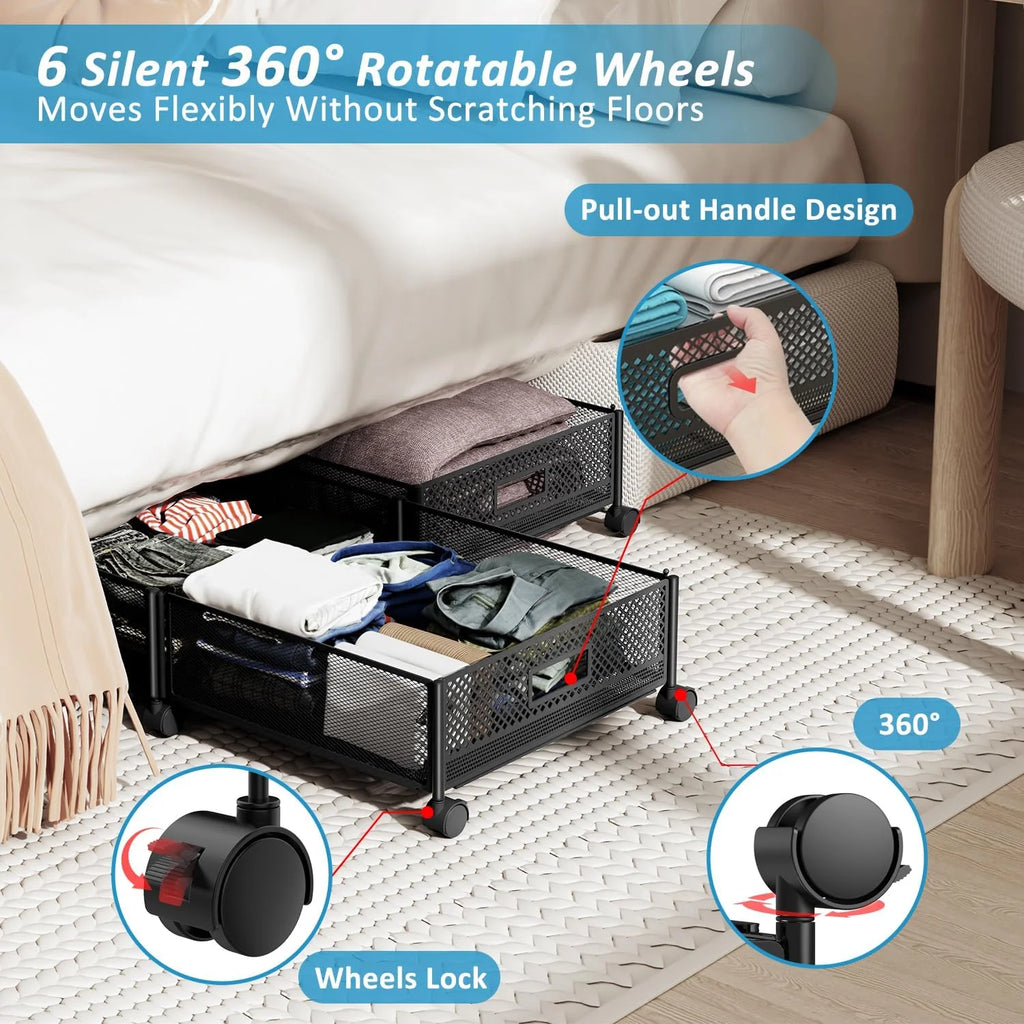Under Bed Storage on Wheels, Large Capacity Rolling Containers, Foldable Drawers Y925938