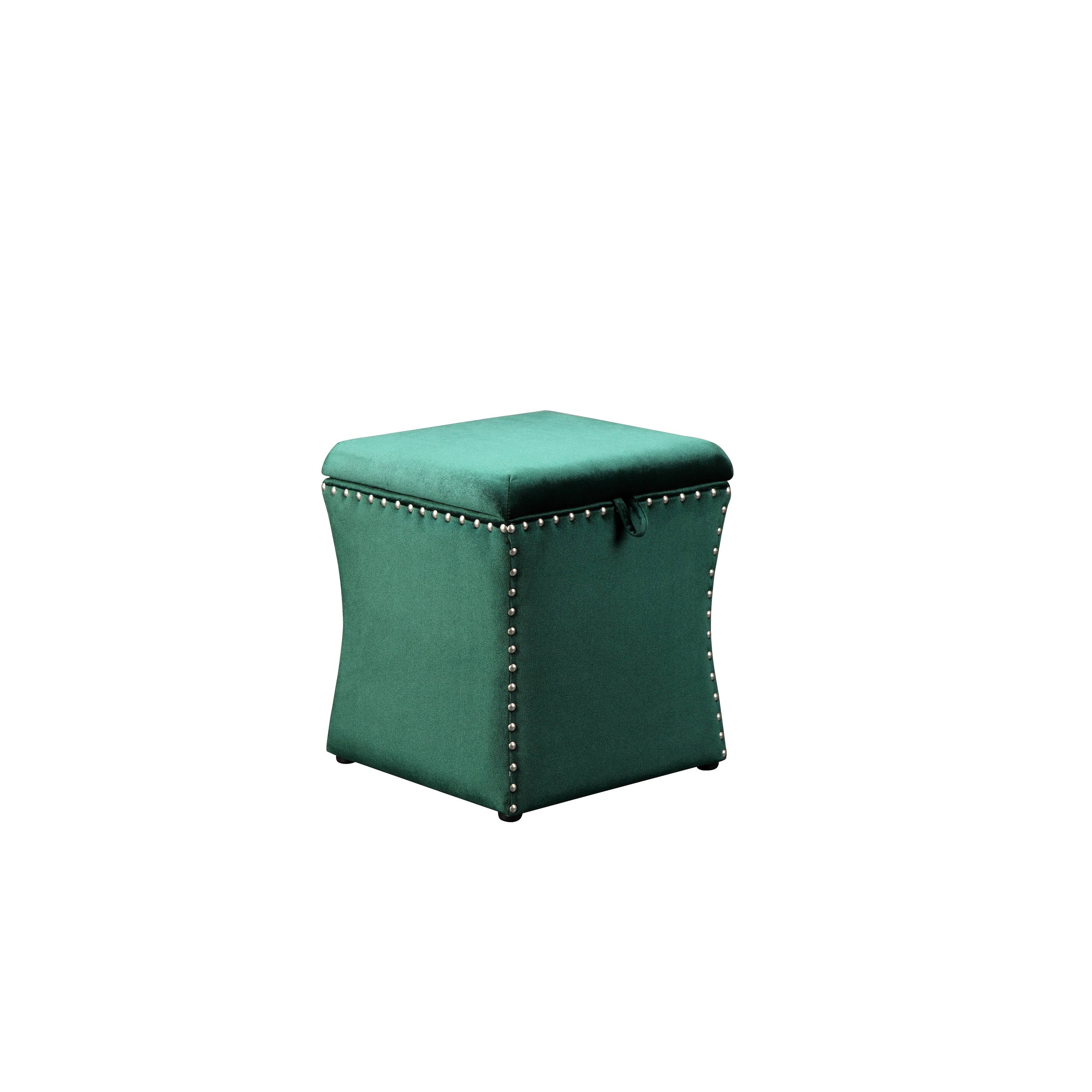 Green Fabric Upholstered Lift Top Storage Wooden Ottoman U39574