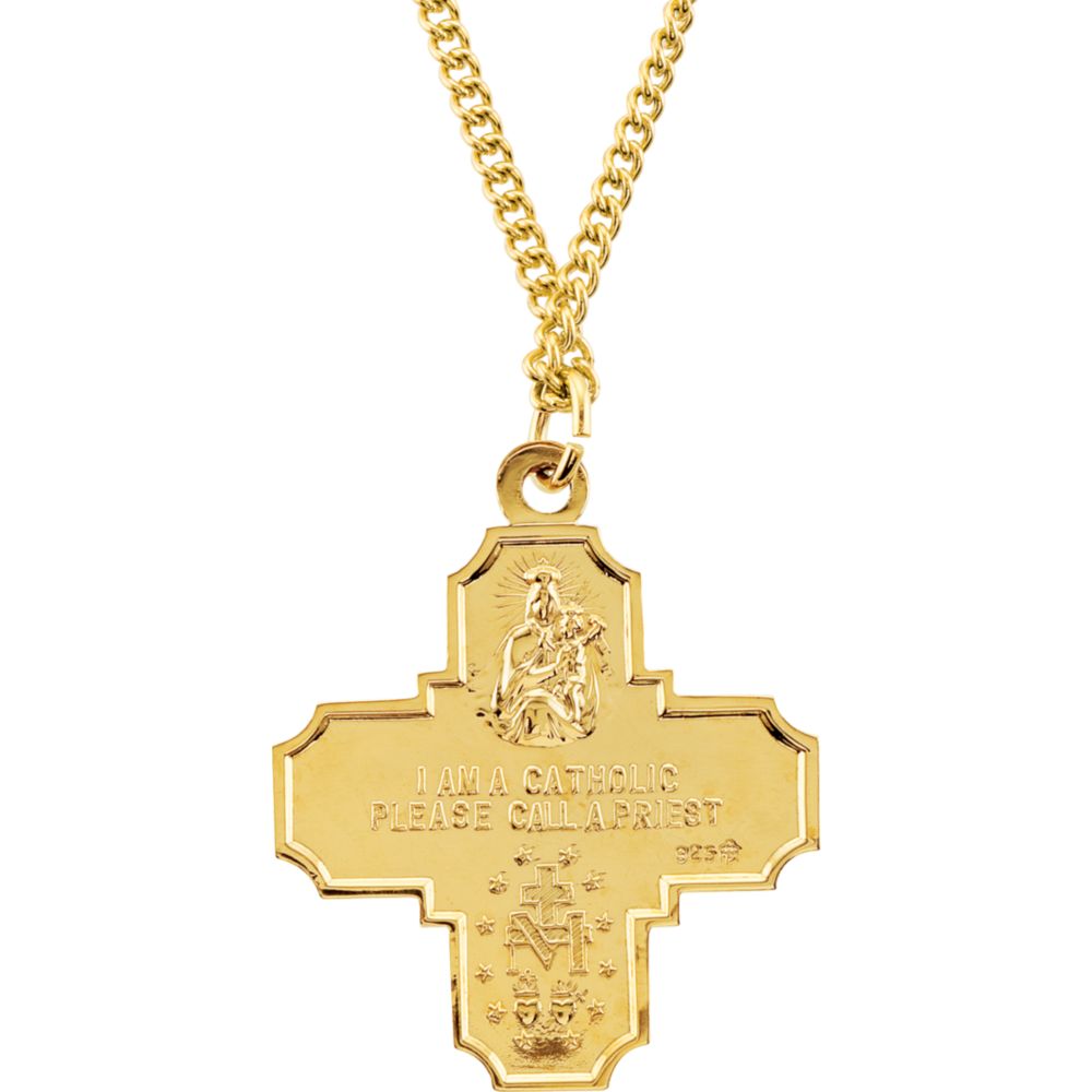 24k Gold Plated 29x29mm Polished Cross Medal Pendant Necklace With 24 Inch Chain I31069