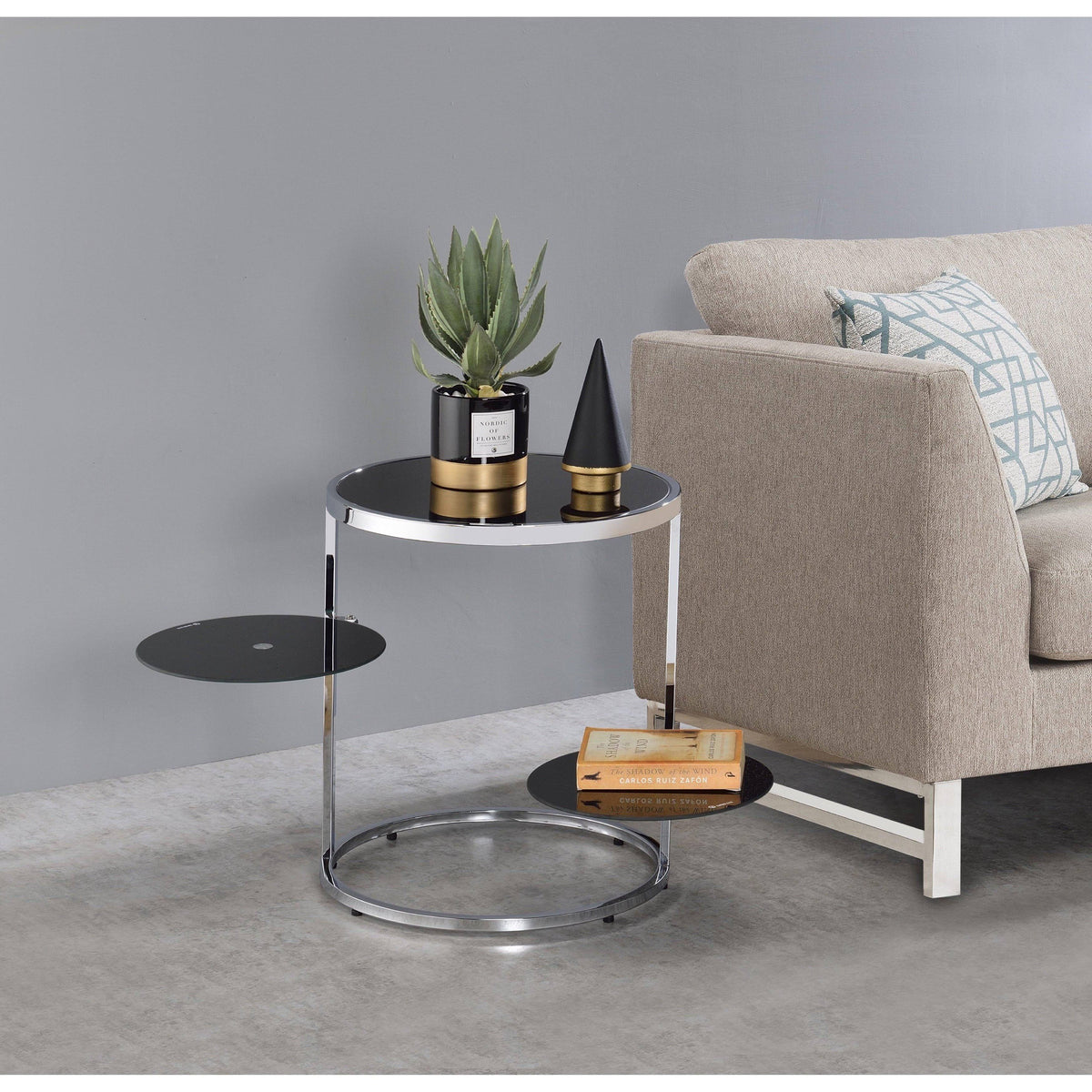 Black & Chrome Finish Side Table Y672435