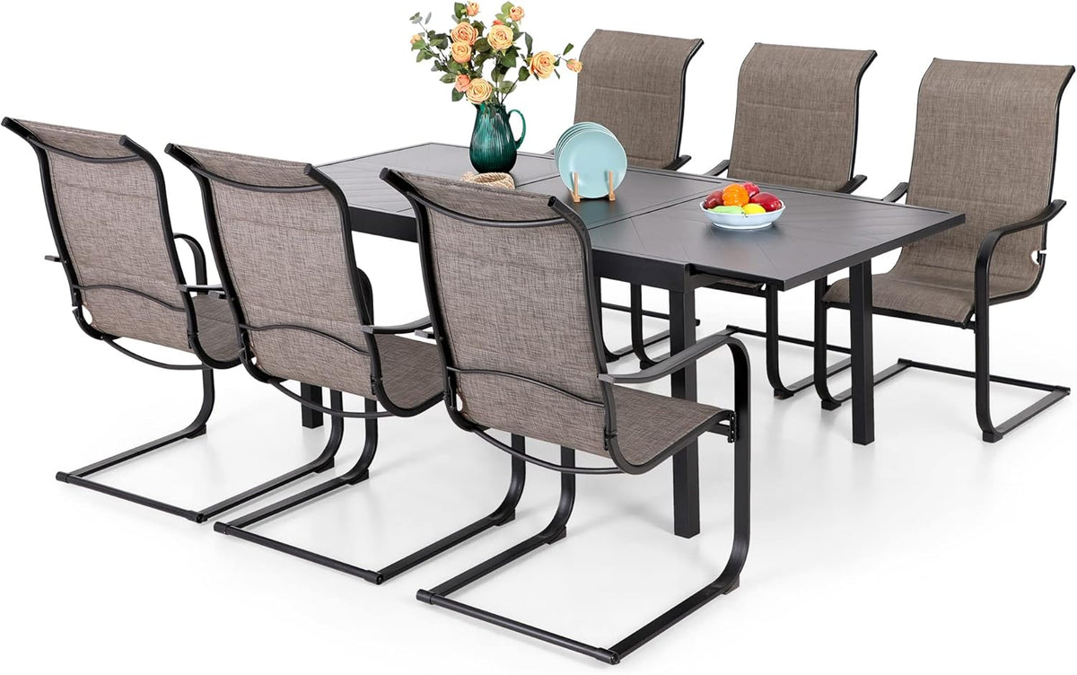 Sophia & William Patio Furniture Set Outdoor Dining Set 7 Pieces Outdoor Table and Chairs 6 C Spring Motion Chairs High Back, Expandable 6-8 Person Table for Lawn Garden Backyard Support 350lbs