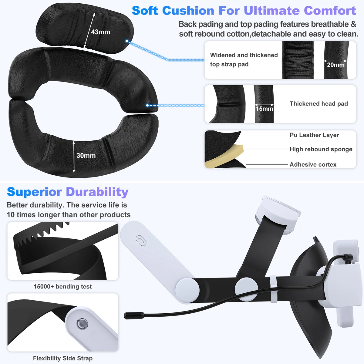 Head Strap with 7500mAh Rechargeable Battery for Quest 2 & 3 VR Headset A84991