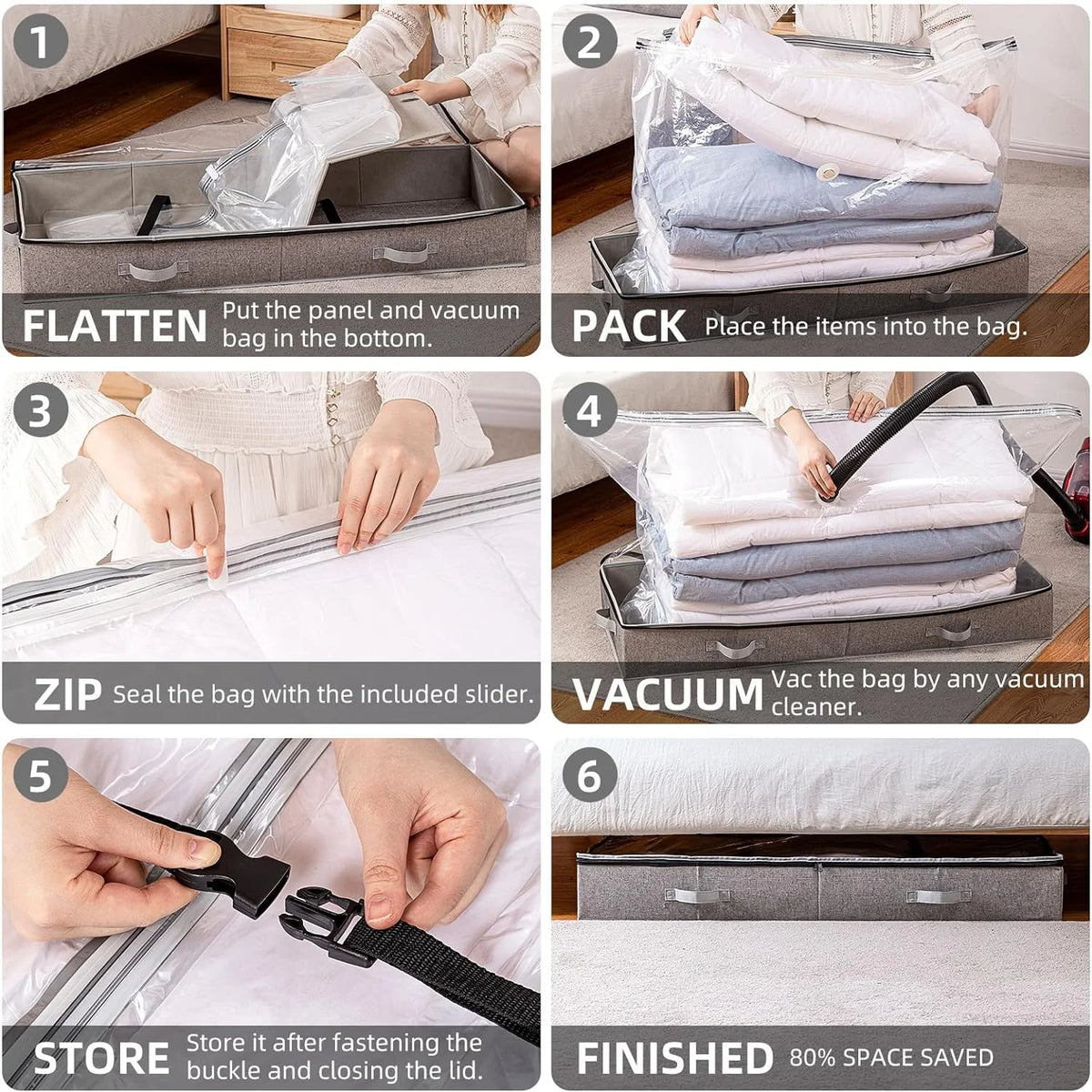 Under Bed Vacuum Storage Bags for Comforters and Blankets, Large Capacity Foldable U64346