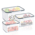 3 Pack Refrigerator Organizer Food Containers with Lids and Drain Colanders H169