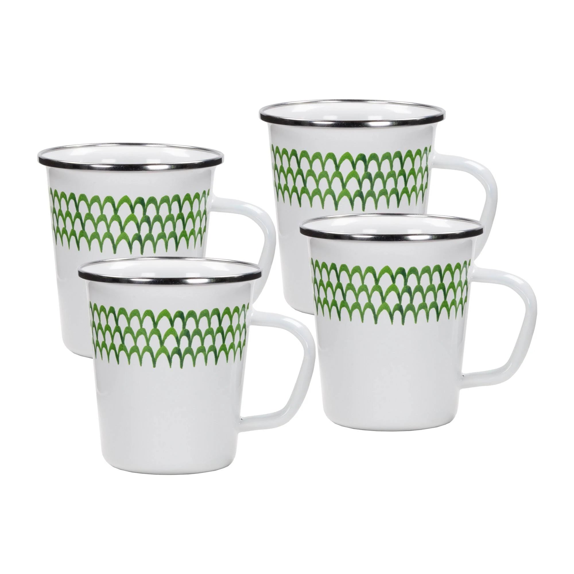 Green Enamelware Latte Mugs, Set of 4 J3981