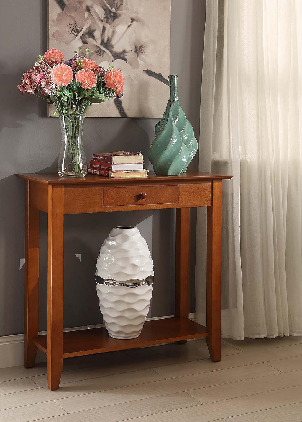 Cherry Hall Table with Drawer and Shelf R87028