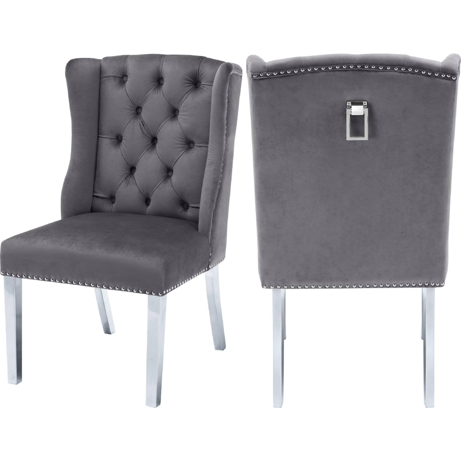 Grey Velvet Chrome Dining Chair (Set of 2) B2608
