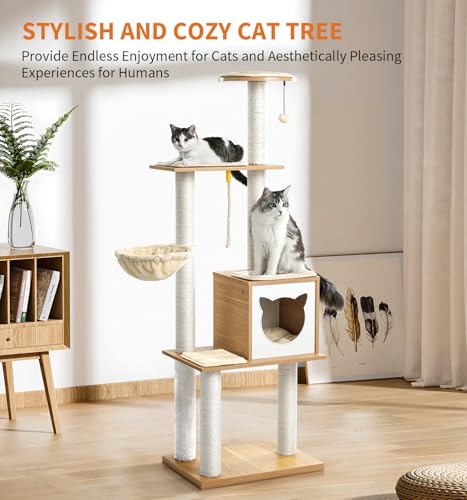 48.6" Wood Cat Tree with Litter Box Enclosure and Scratching Post C155106