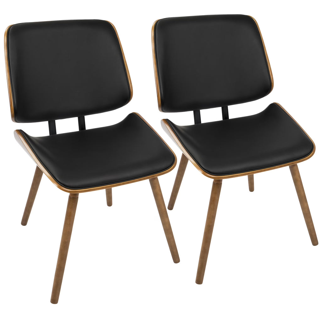 Walnut Black Faux Leather Dining/Accent Chair Set of 2 M4390