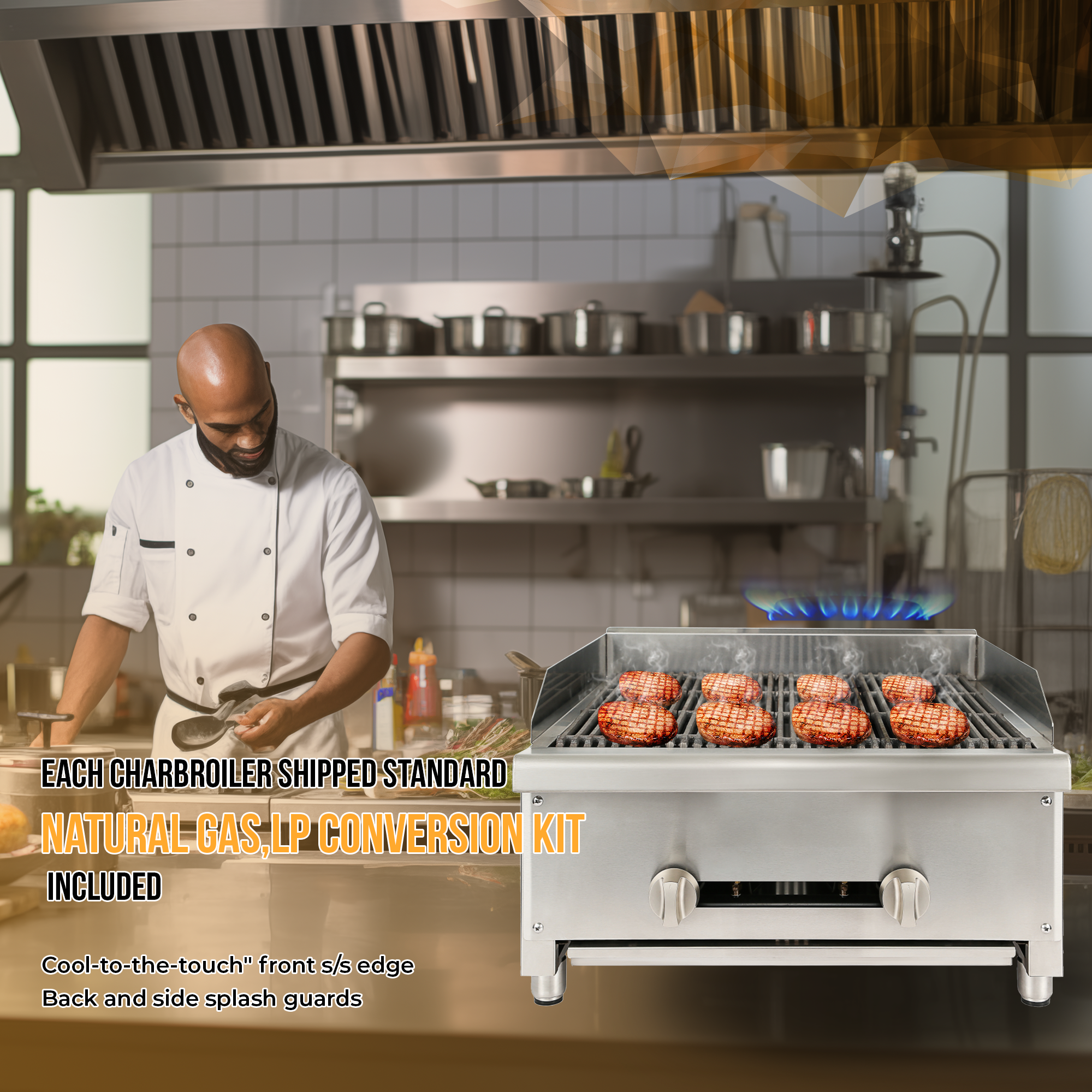 24" Commercial Gas Charbroiler, 2 Burners, Stainless Steel Countertop X970728
