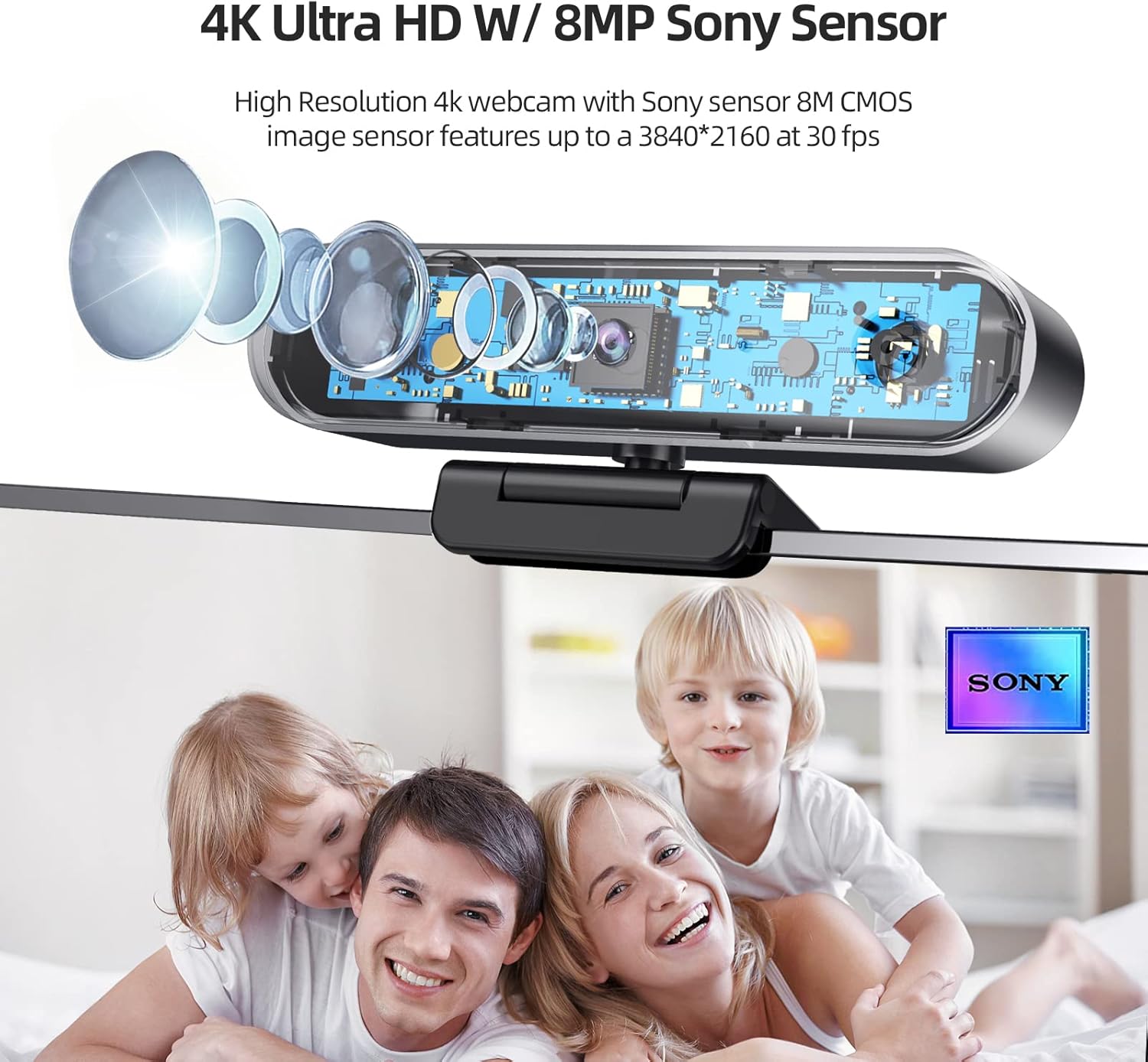 4K Webcam with Microphone, Autofocus, Privacy Cover and Tripod O42576
