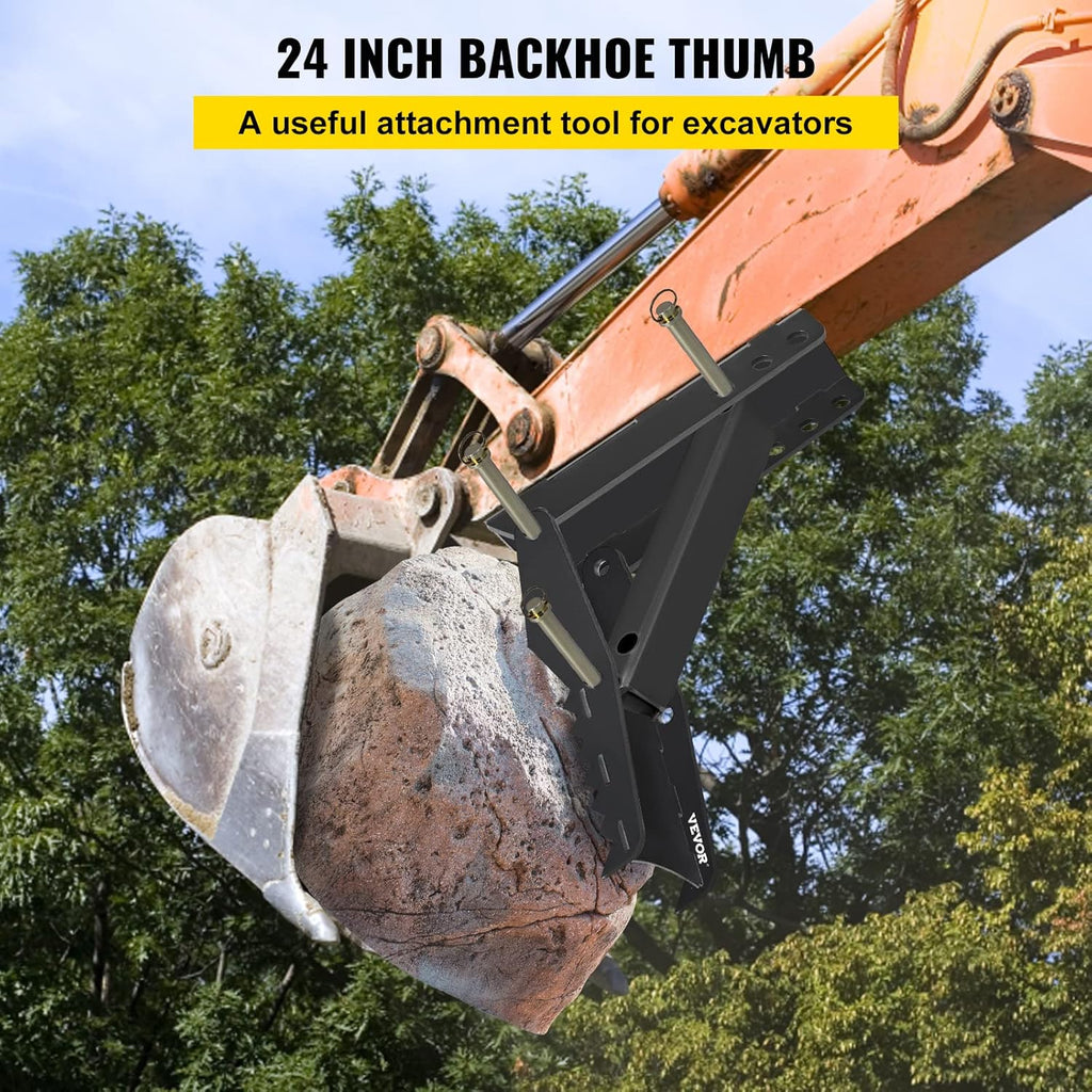 24 inch Excavator Hydraulic Thumb Backhoe Thumb Attachments Weld 1/2 Inch Teeth Thick Steel Plate Assembly CNC Plasma Cut Bolt-On Design Q10898