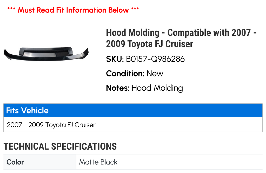 Hood Molding for 2007-2009 Toyota FJ Cruiser L5525