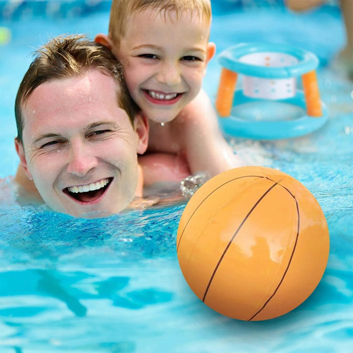 2-in-1 Inflatable Floating Pool Volleyball Basketball Game Set with Weight Bags, Light Blue G6829