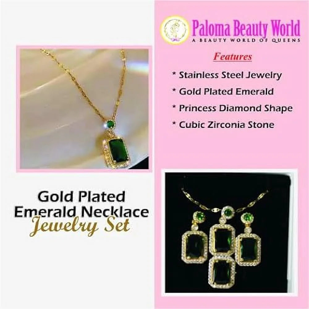 3Pcs/Set Iced Out Cubic Zirconia Green Gemstone Ring Necklace Earrings Gold Plated Jewelry Sets Y197