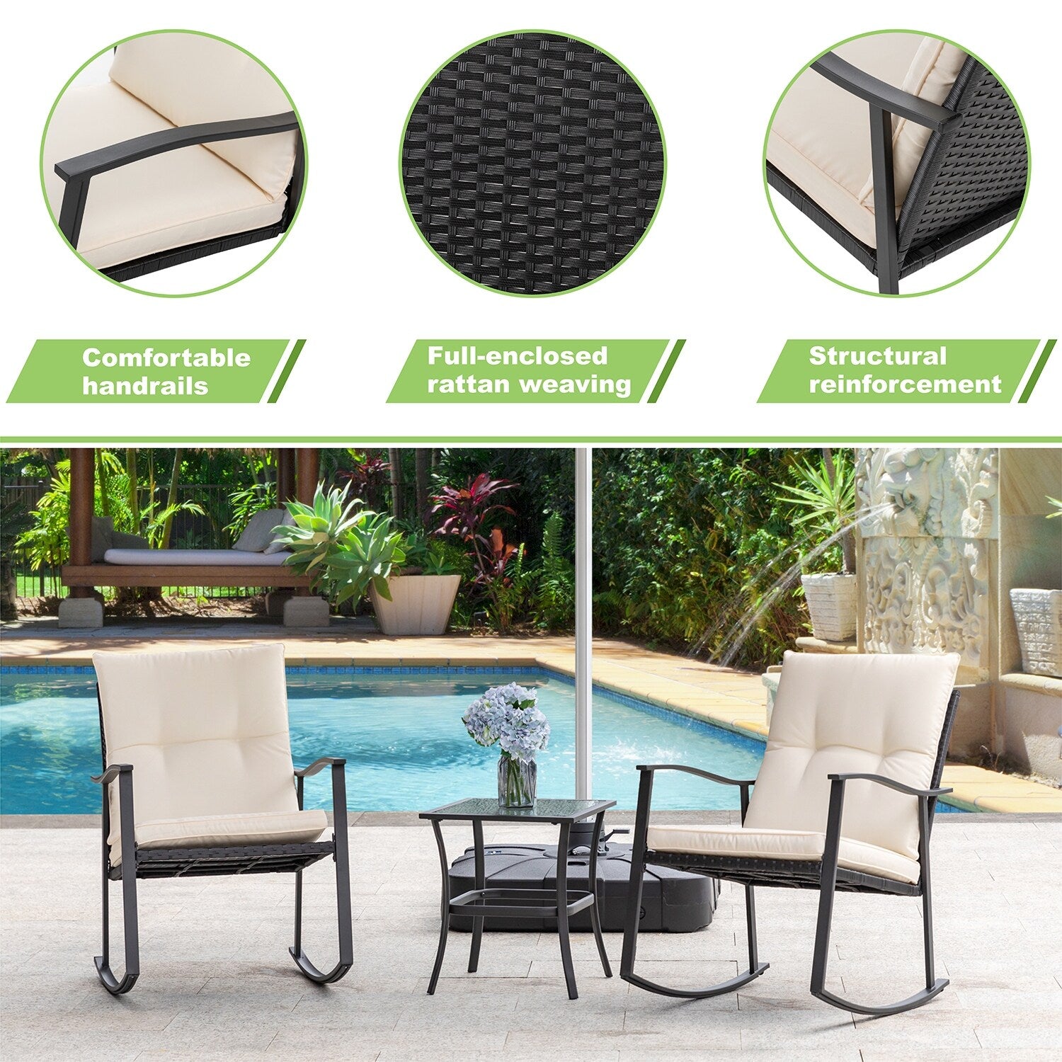3 Piece Beige Outdoor Rocking Chair Set J21079