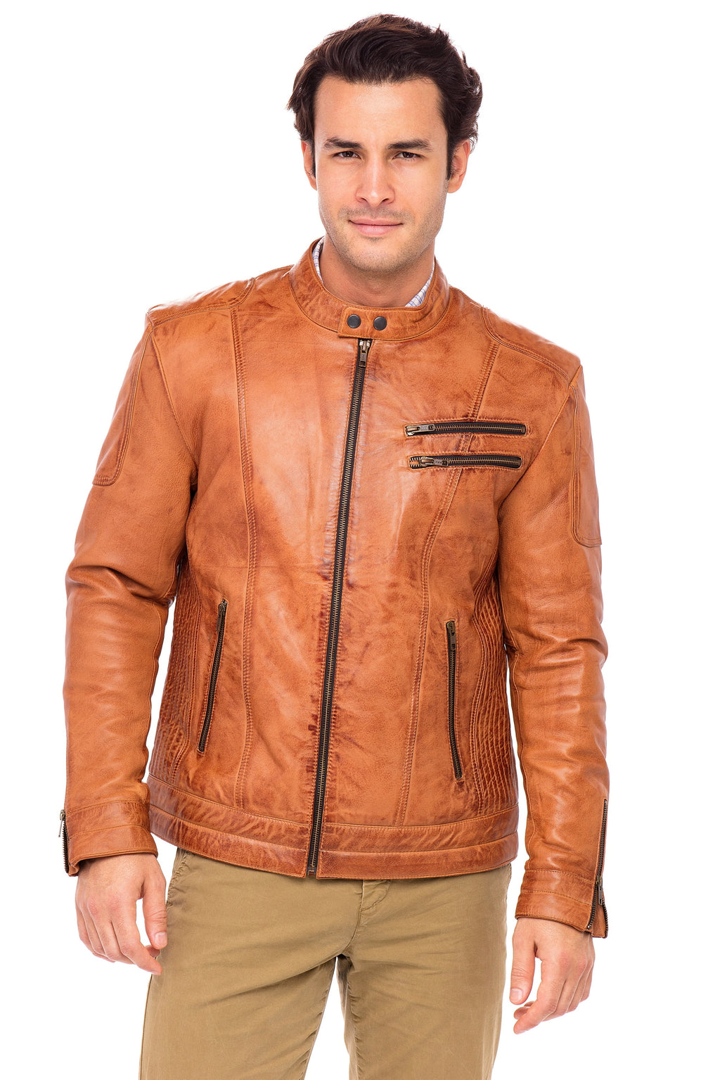 Camel Sheepskin Leather Jacket Size M S22688