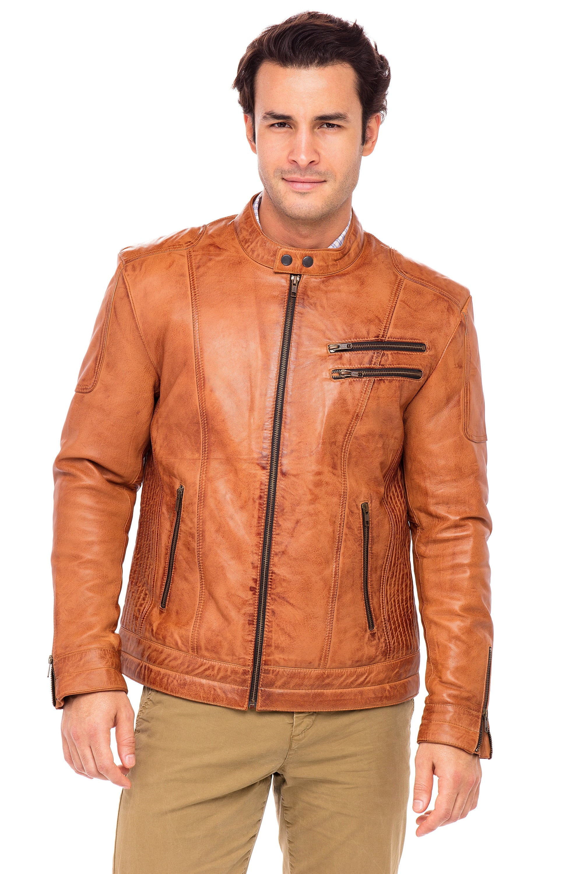 Camel Sheepskin Leather Jacket Size M S22688