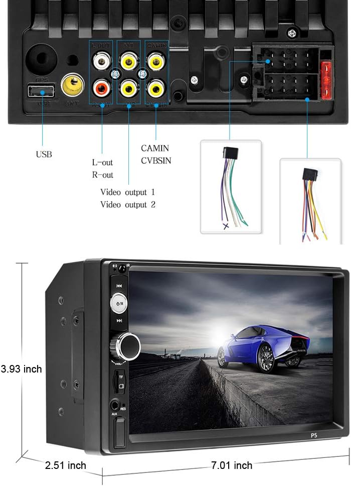 7 Inch Double Din Touch Screen Car Stereo with Backup Camera M6727