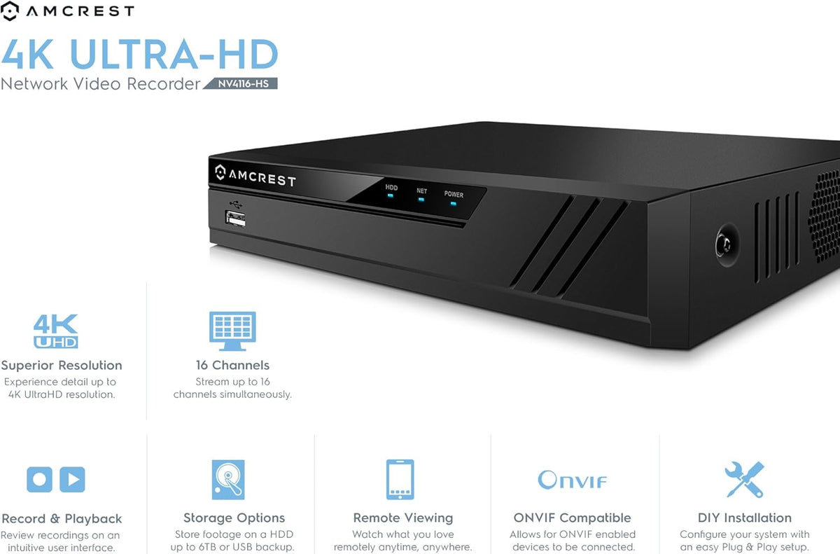 16CH 4K Network Video Recorder with 4TB Hard Drive B228445