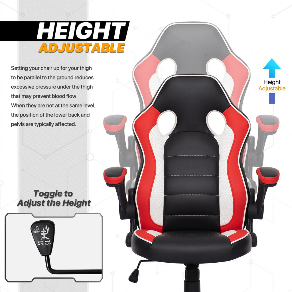 Red Leather High-Back Swivel Gaming Chair with PVC Mat C7728