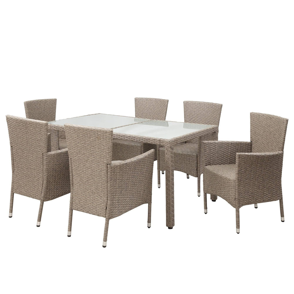 Beige-Brown 7 Piece Patio Wicker Dining Table J9868