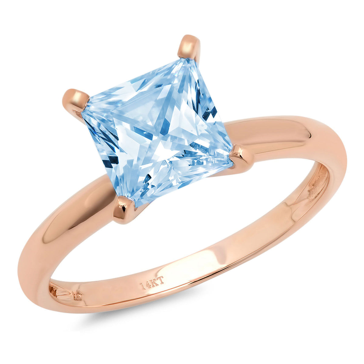 3.0ct Princess Cut Blue Simulated Diamond 18k Pink Rose Gold Solitaire Ring Size 3.5 V9776