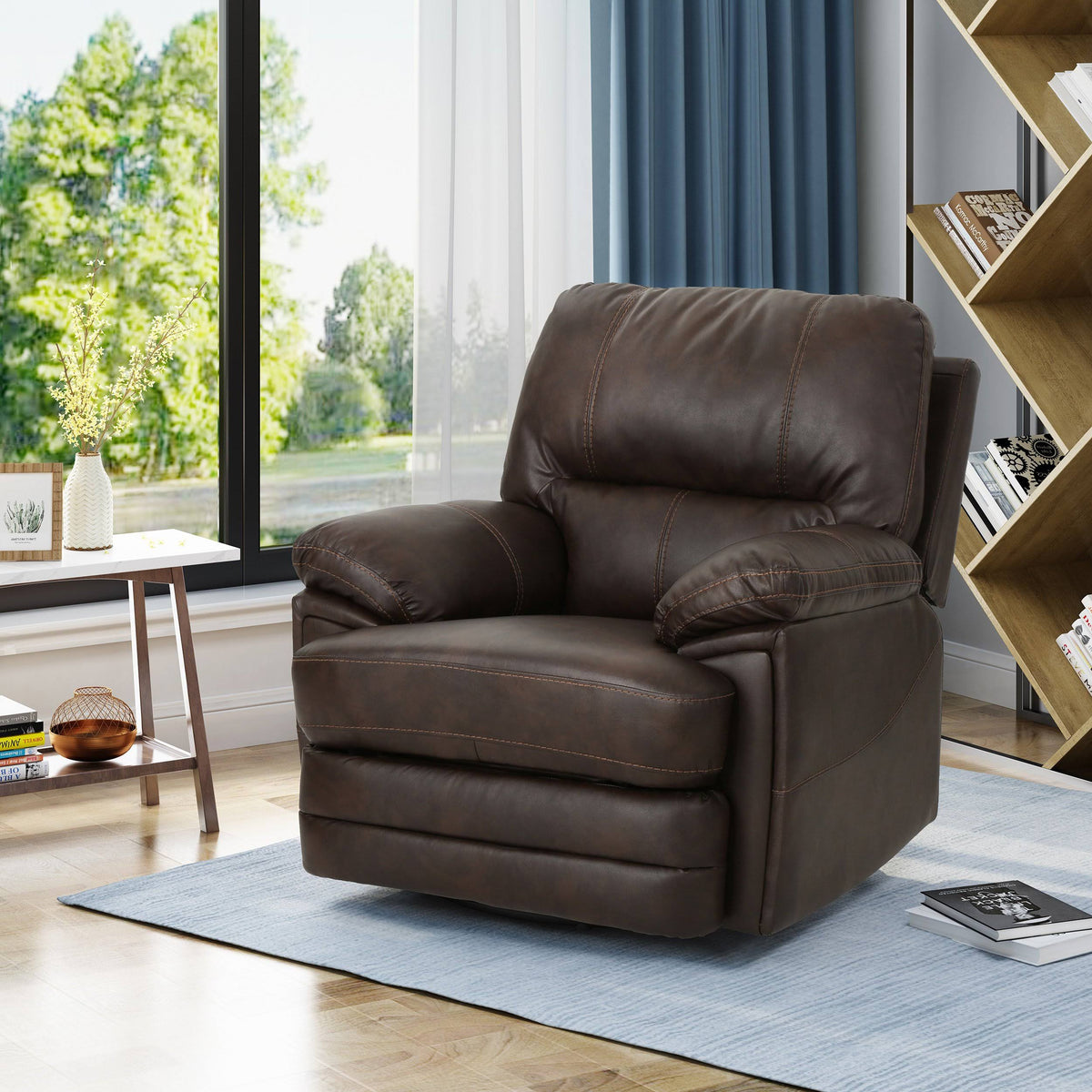 Light Grey Leather Swivel Power Recliner H437226