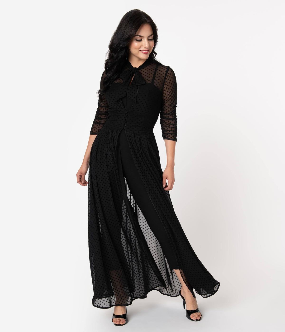 Black Swiss Dot Starlet Duster B366