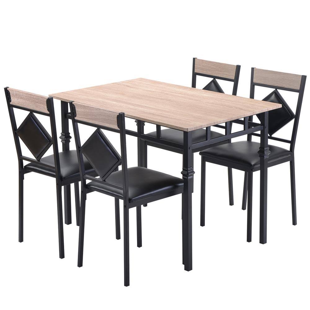 5-Piece Black Tempered Glass Table and 4-Pieces Faux Leather Dining Chairs Set X705549