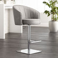 Chrome Swivel Bar Stool 31" High Gray Faux Leather Tufted Cushion with Backrest Footrest Q5224