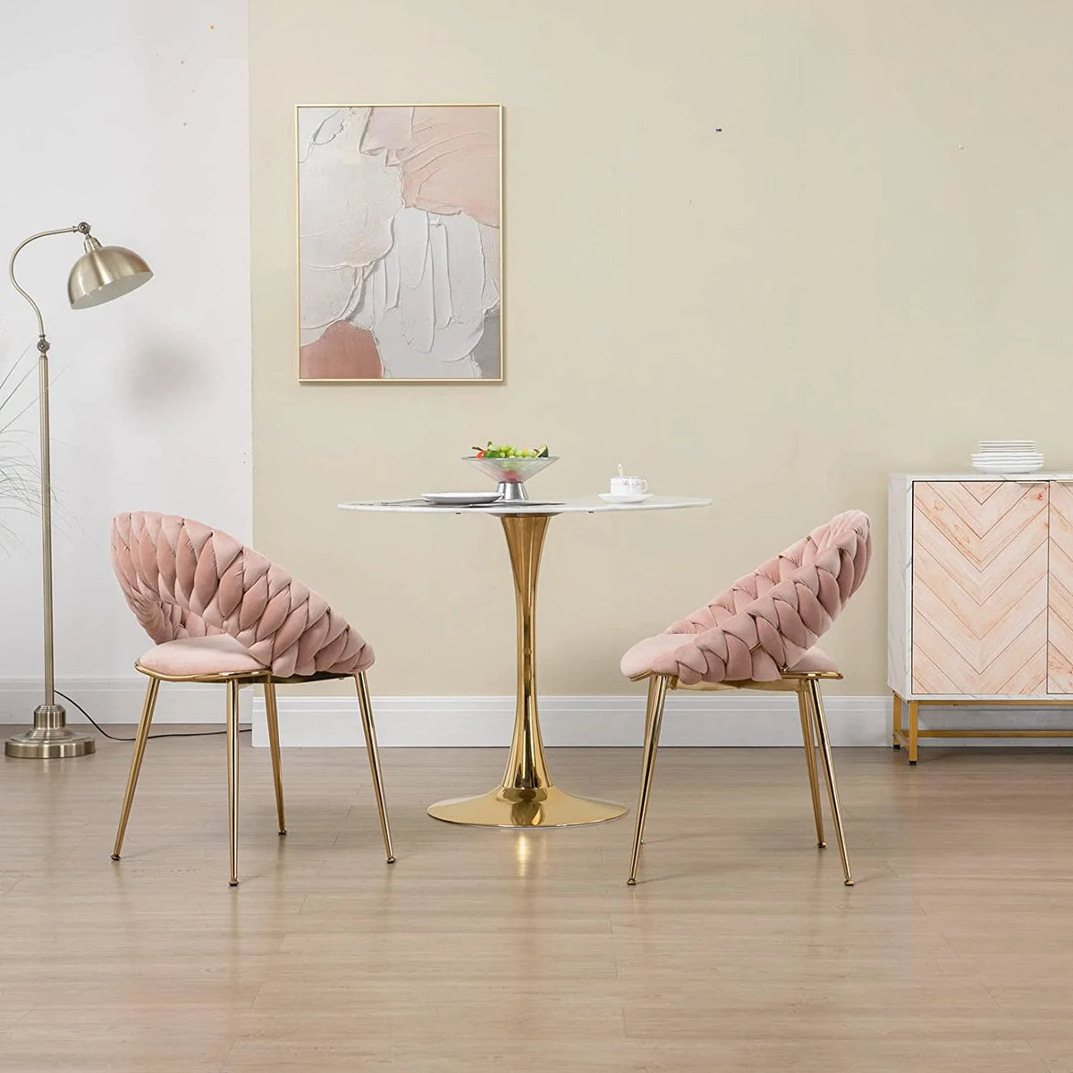 Pink Velvet Accent Chair Set of 2 with Gold Legs N1165