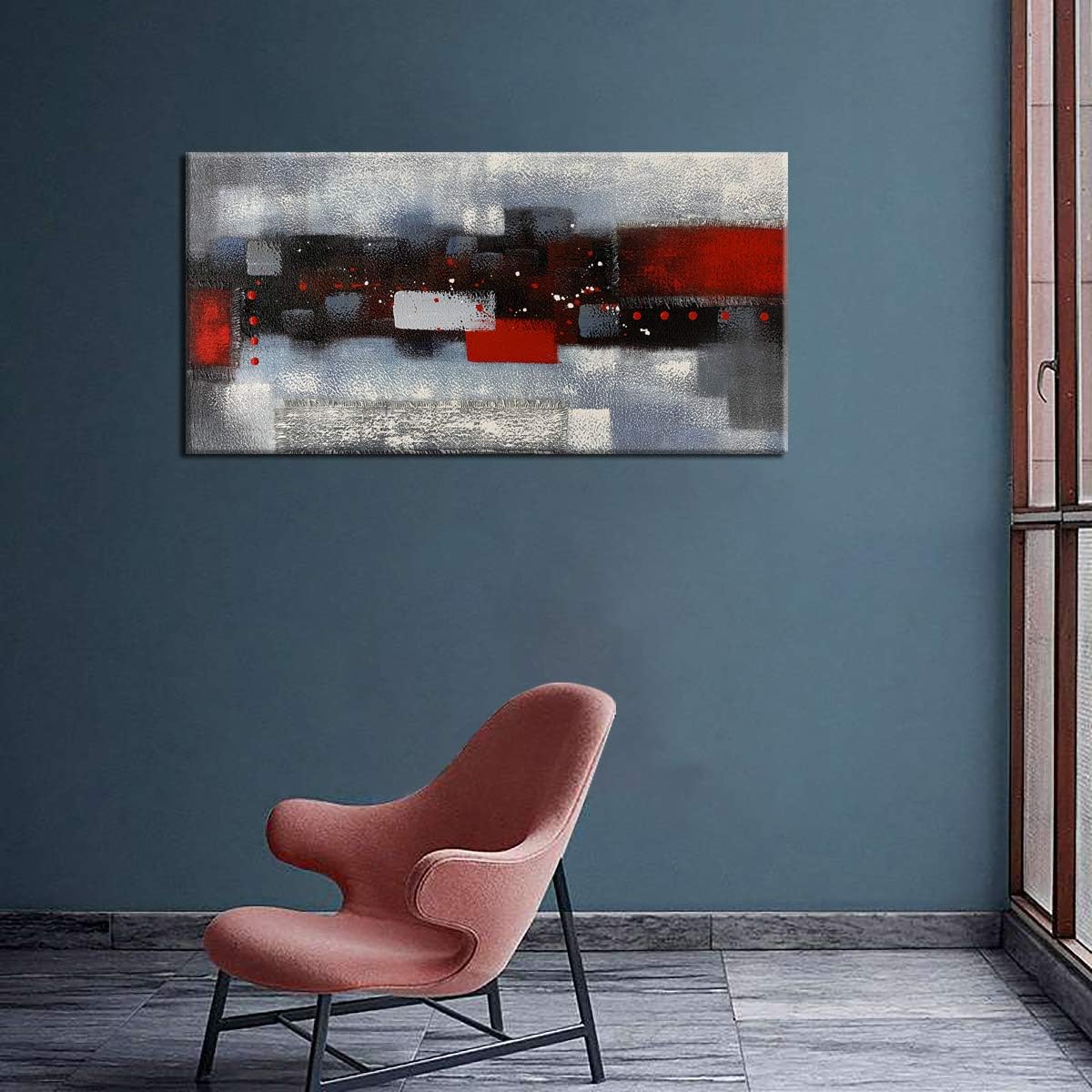 Red Gray Textured 3D Oil Painting on Canvas, Pack of 2 R74477