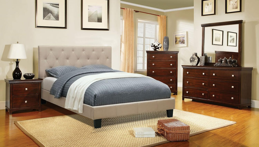 Fabric Full Tufted Platform Bed in Ivory Z242