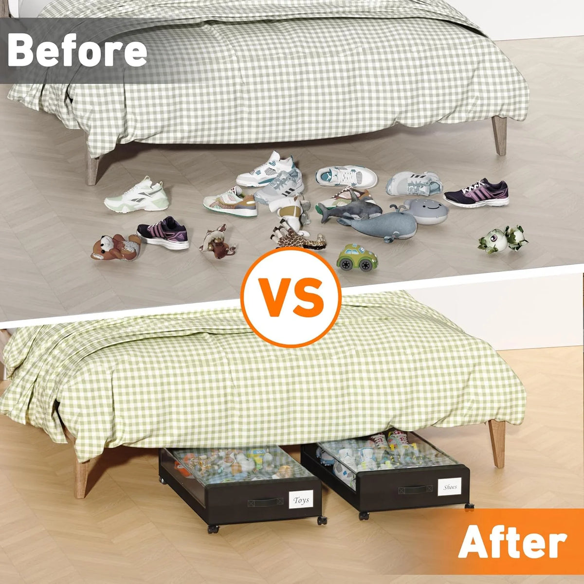 Under Bed Storage Containers with Wheels and Clear Lids, 60L, Gray E520558