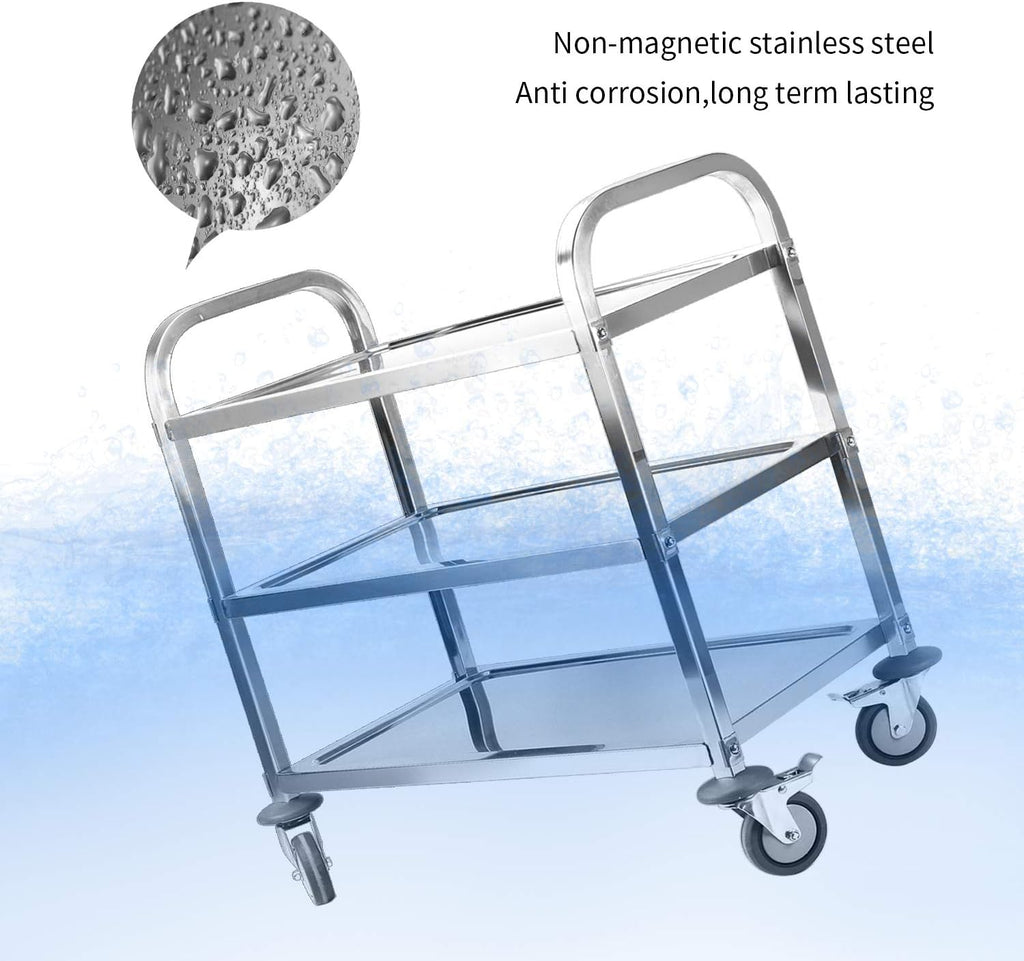 Large 3 Tier Stainless Steel Utility Rolling Cart with Locking Wheels H3359