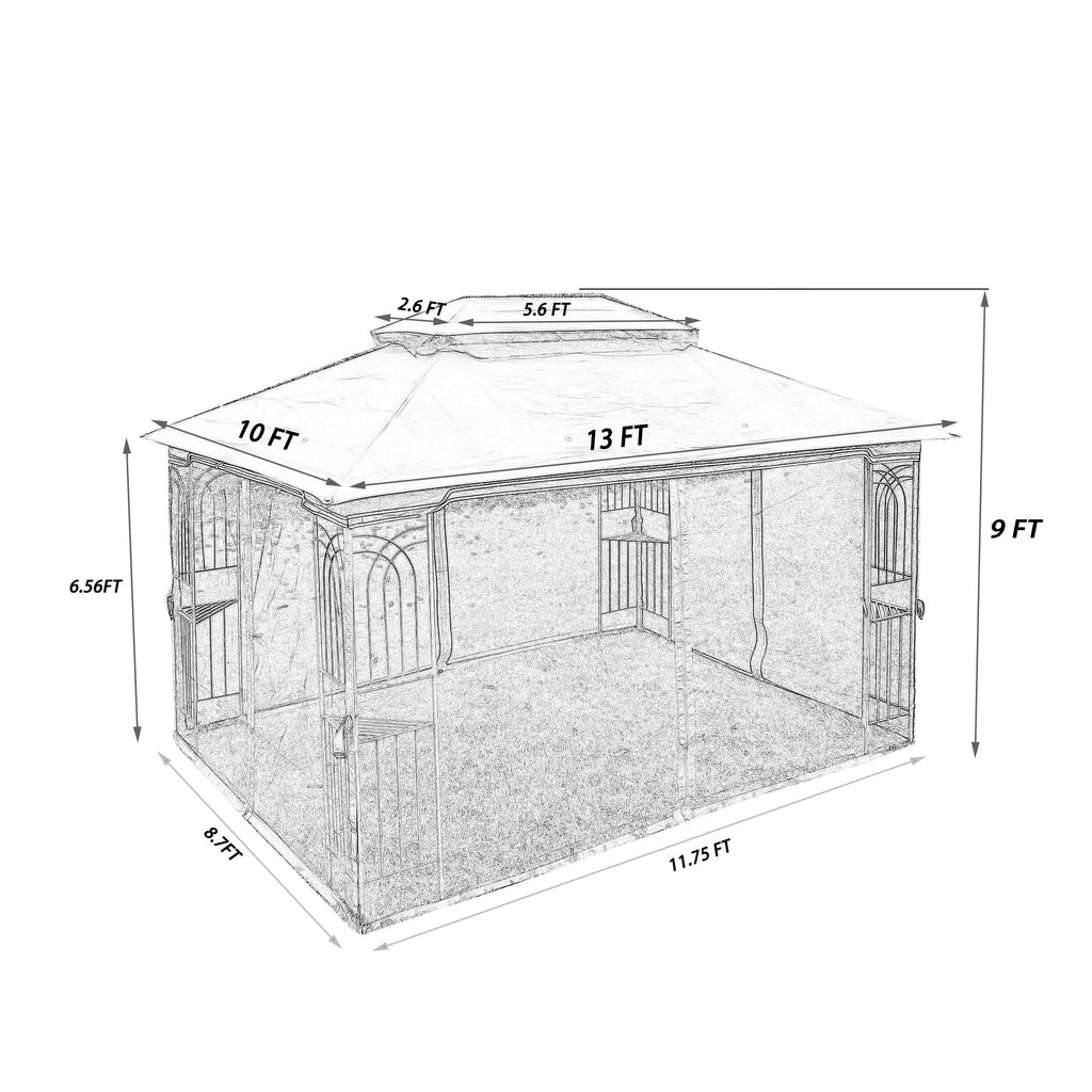 Brown Top Outdoor Patio Gazebo Canopy Tent With Ventilated Double Roof And Mosquito Net E5213