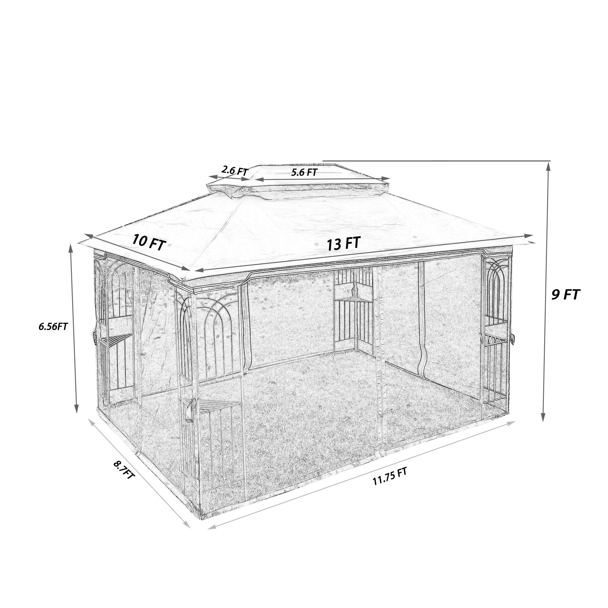 Brown Top Outdoor Patio Gazebo Canopy Tent With Ventilated Double Roof And Mosquito Net E5213