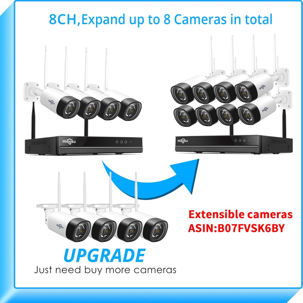 Wireless Security Camera System, 1TB Hard Drive, 3 Megapixels, 8CH NVR, IP66 Waterproof C596