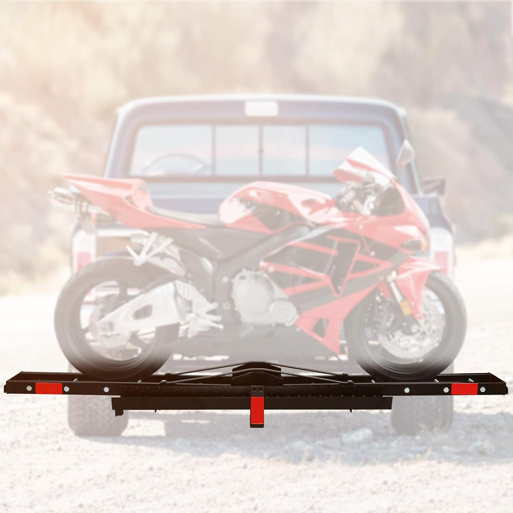 Black Hitch-Mounted Motorcycle Trailer Carrier with Removable Loading Ramp Q431480
