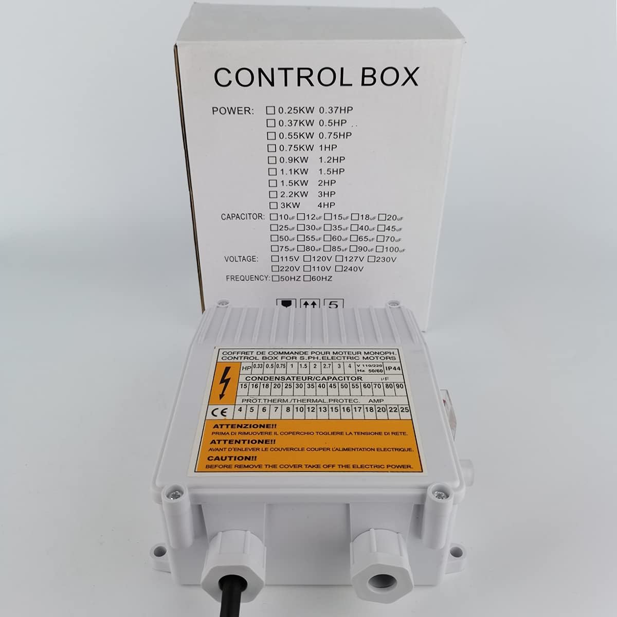 Well Pump Control Box 1.1KW 1.5HP 60uf 25A Capacitor Starter for Submersible Pump Pack of 2 S18062